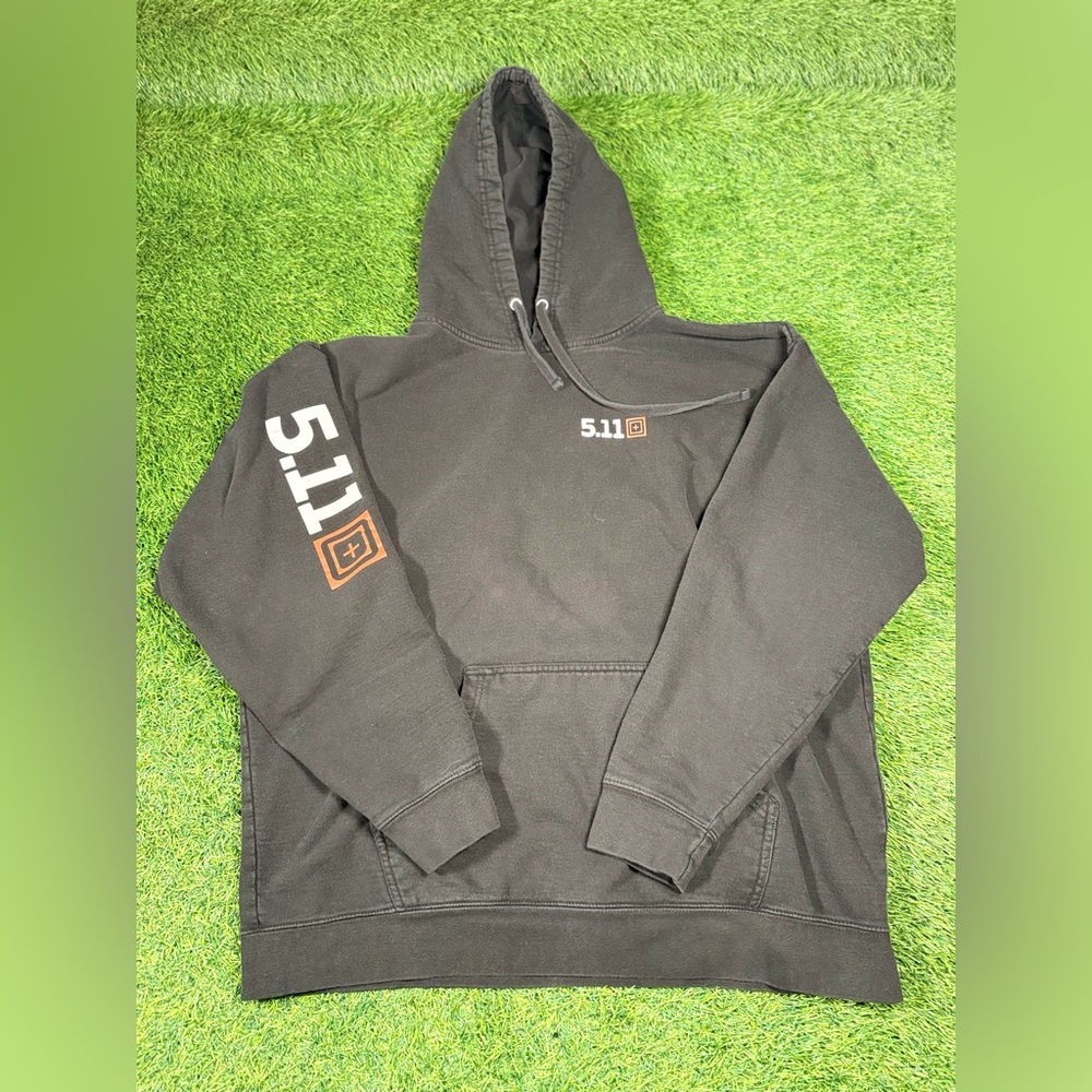 5.11 Tactical Black Pullover Hoodie Logo Sleeve Pocket Sweatshirt Mens 2XL